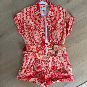 Farm Rio linen romper red print